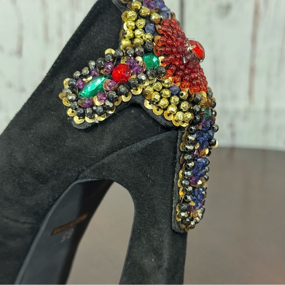 JEFFREY CAMPBELL EVA CROSS black suede platform pumps with sequins & Beads 6.5 - Picture 10 of 17